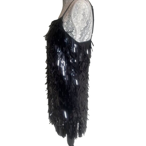 Little Black Mini Dress short Sequins size 8,NewYears Eve, flapper Gatsby gothic - Picture 3 of 12